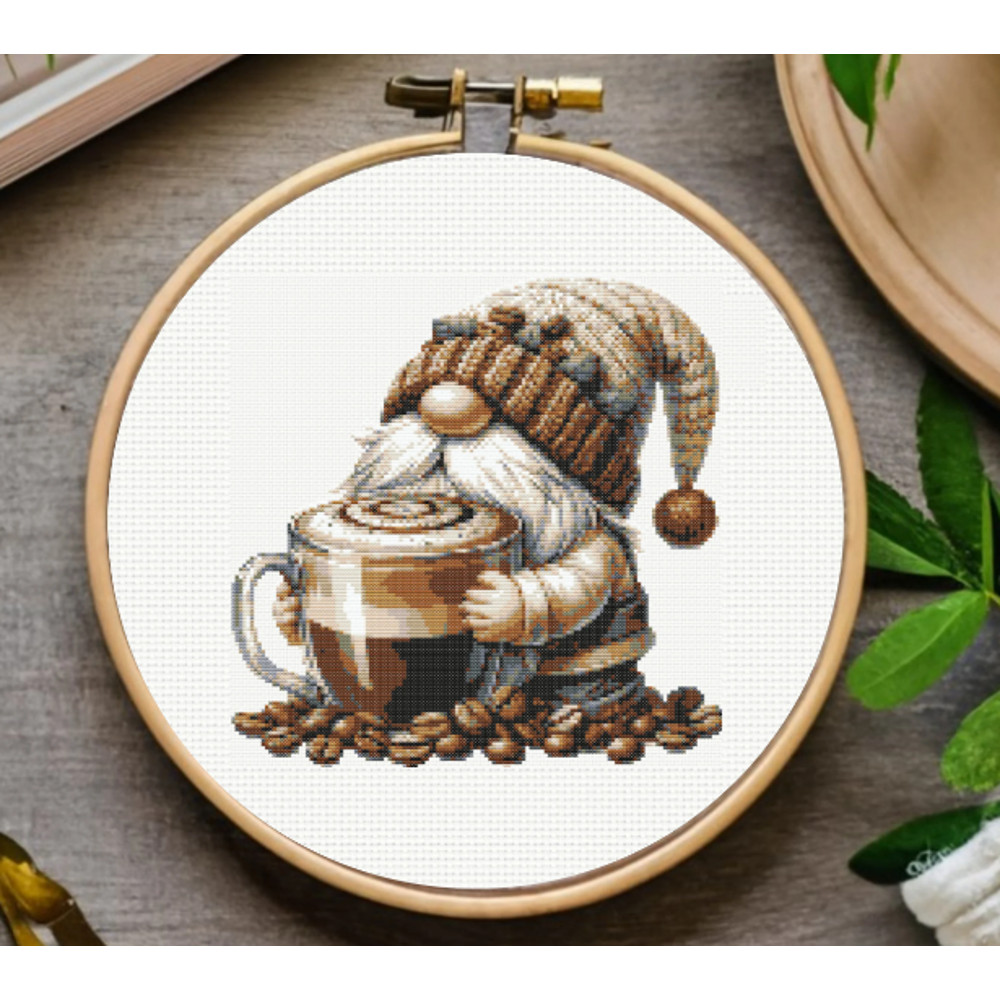 Coffee Lover Gnome Cross Stitch Pattern Instant Download 0
