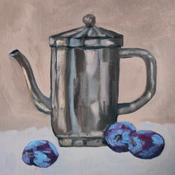 Teapot and plums