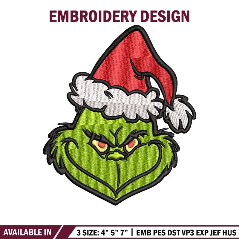 Christmas Grinch Face Embroidery design, Grinch christmas Embroidery, Embroidery File, Grinch design, Instant download..jpg