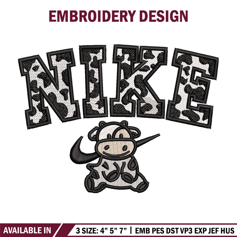Dairy cow x nike embroidery design, Cow embroidery, Nike design, Embroidery shirt, Embroidery file, Digital download.jpg