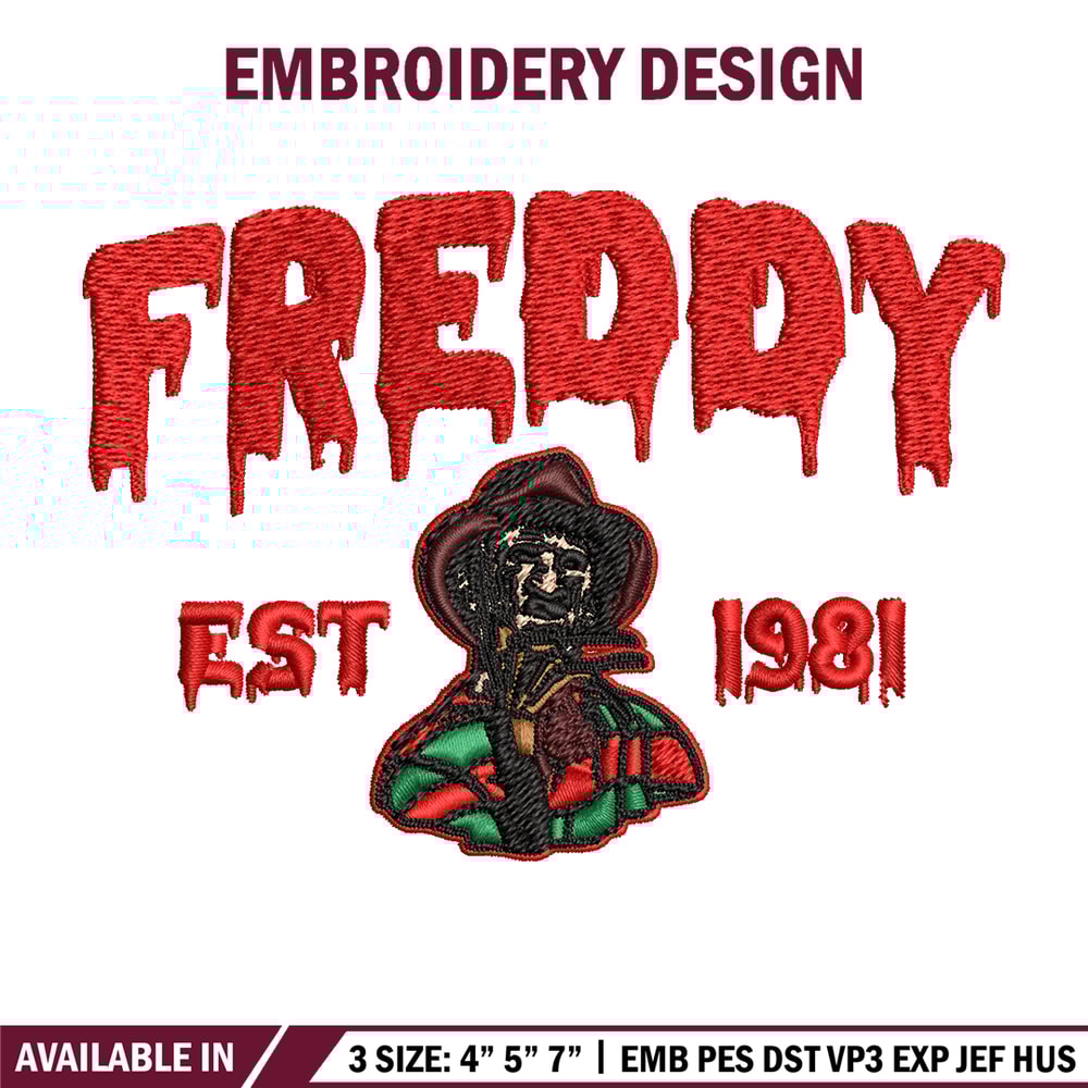 Freddy Krueger Embroidery design, Freddy horror Embroidery, Embroidery File, horror design, Digital download..jpg