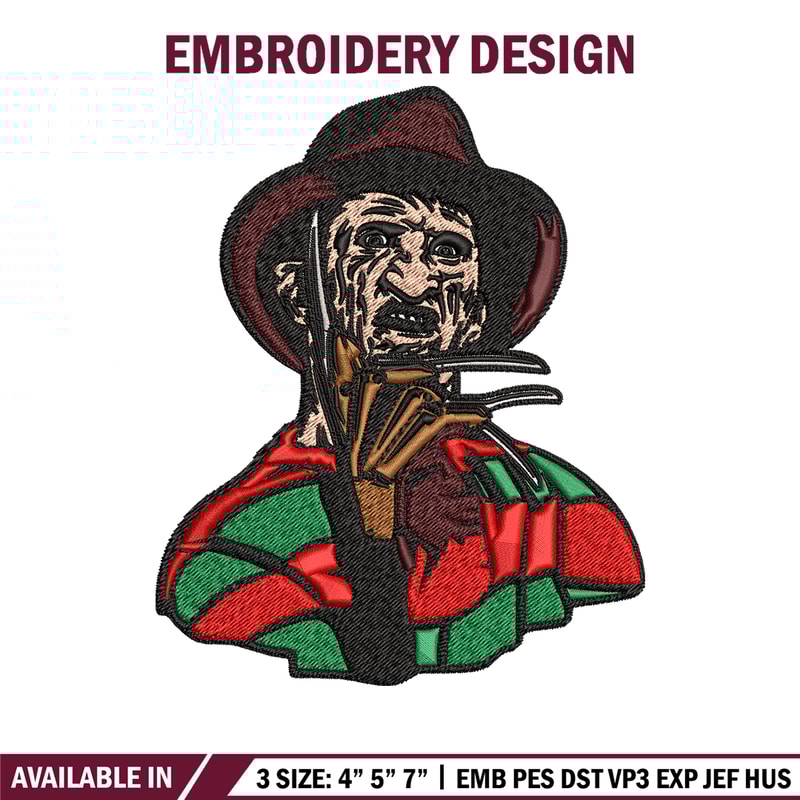 Freddy Krueger Embroidery design, Freddy horror Embroidery, horror design, Embroidery File, Digital download..jpg
