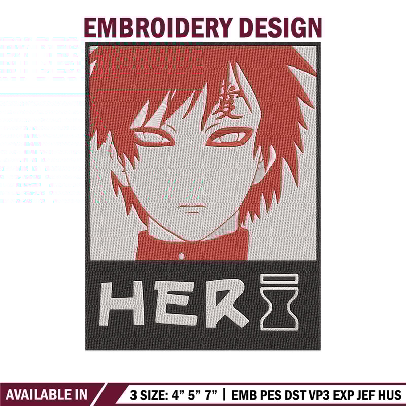 Gaara poster Embroidery Design, Naruto Embroidery, Embroidery File, Anime Embroidery, Anime shirt, Digital download.jpg