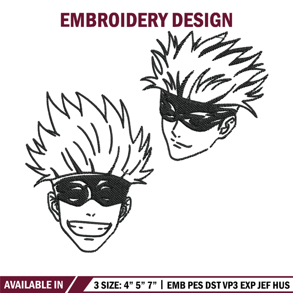 Gojo face Embroidery Design, Jujutsu Embroidery, Embroidery File, Anime Embroidery, Anime shirt, Digital download.jpg