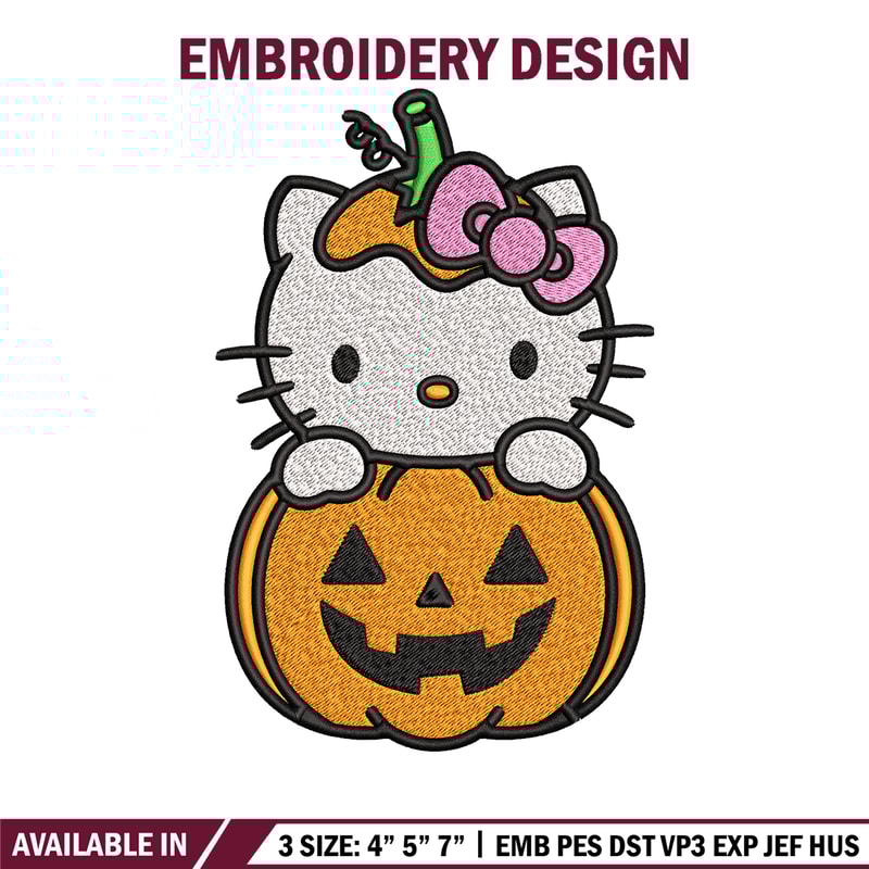 Hello Kitty With Pumpkin Embroidery design, Hellokitty Embroidery, cartoon design, Embroidery File, Digital download.jpg