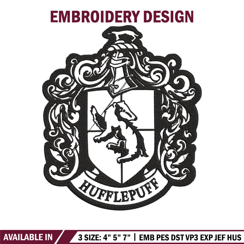 Hufflepuff Crest Embroidery Design, logo Embroidery, Embroidery File, logo shirt, Embroidery design, Digital download..jpg
