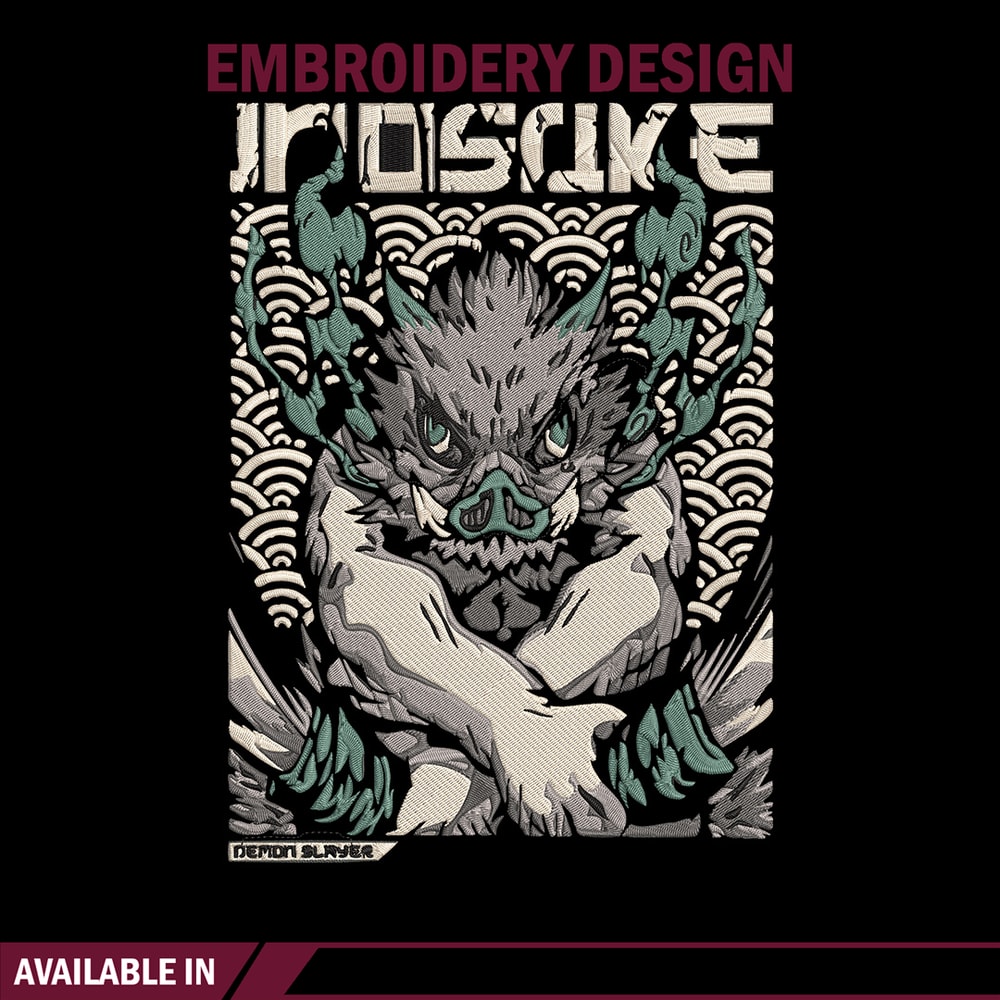 Inosuke poster Embroidery Design, Demon slayer Embroidery, Embroidery File, Anime Embroidery,Digital download..jpg