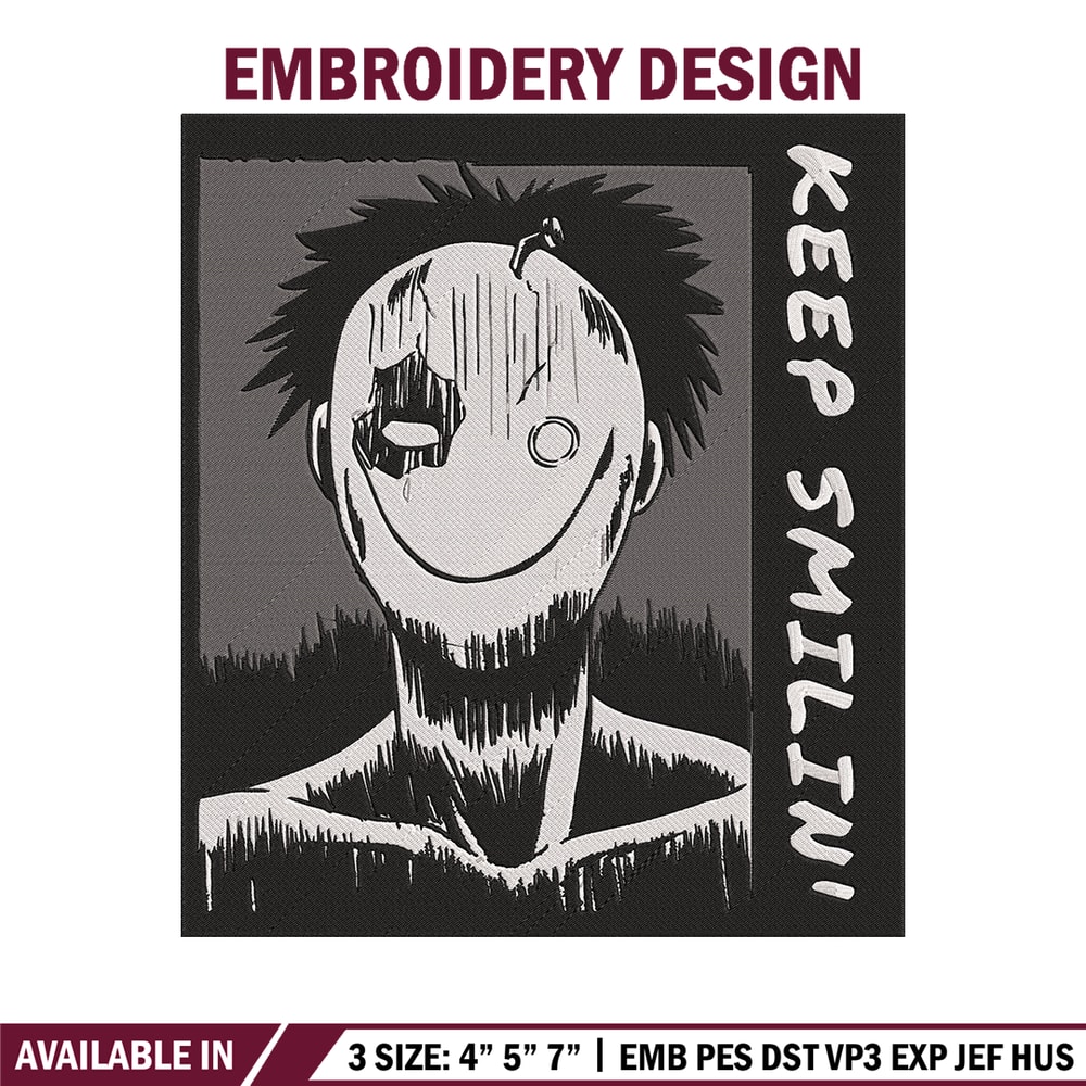 Just Smile Embroidery Design, Horror Embroidery, Embroidery File, Anime Embroidery,Anime shirt, Digital download.jpg
