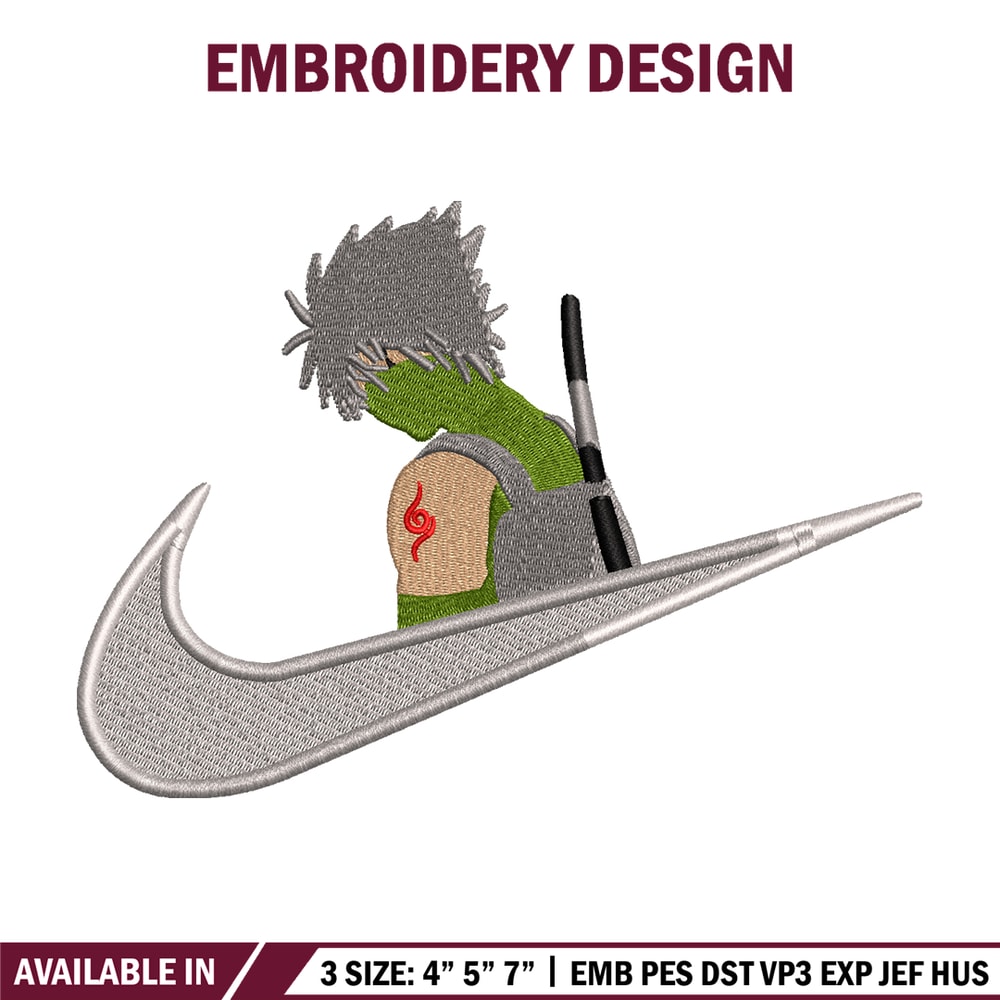 Kakashi Hatake Nike embroidery design, Naruto embroidery, nike design, anime design, anime shirt, Digital download.jpg