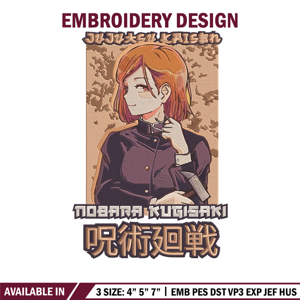 Kugisaki Nobara Embroidery Design,Jujutsu Embroidery, Embroidery File, Anime Embroidery, Anime shirt, Digital download.jpg