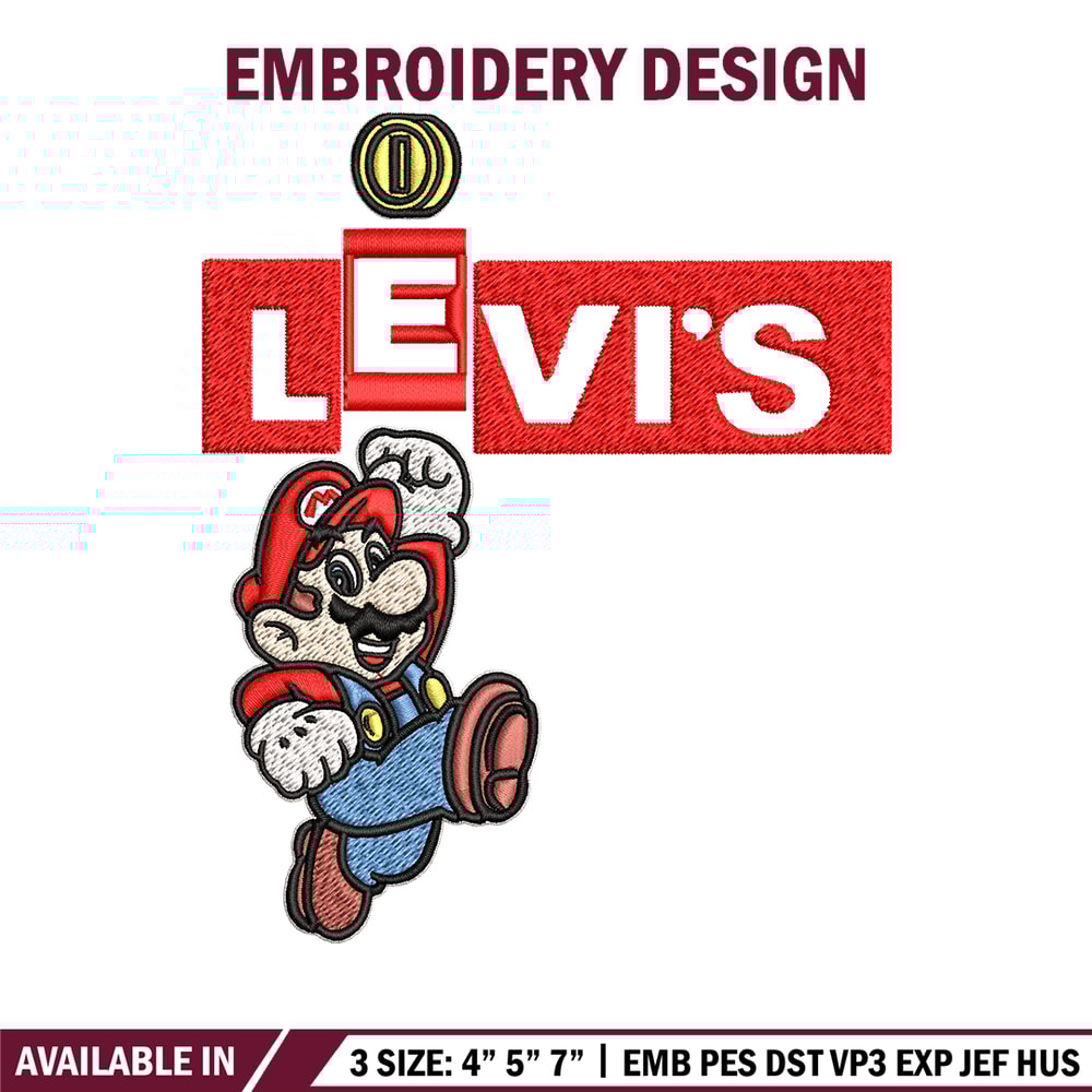 Levi's Mario Embroidery design, Levi's Mario Embroidery, cartoon design, Embroidery File, Levi's logo, Instant download.jpg