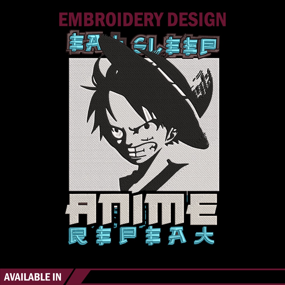 Luffy black Embroidery Design, One piece Embroidery, Embroidery File, Anime Embroidery, Anime shirt, Digital download..jpg