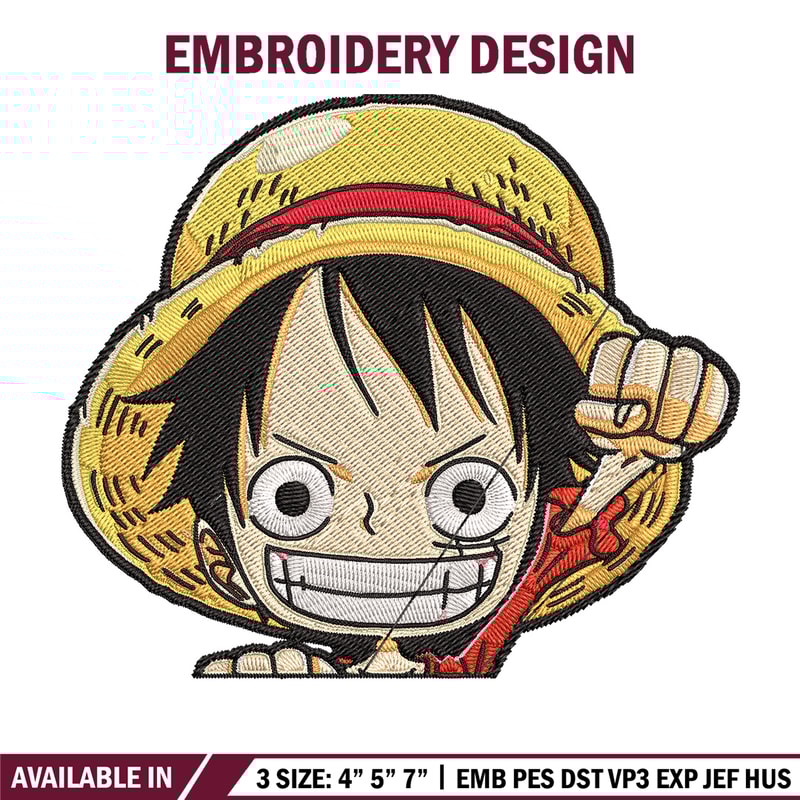 Luffy Chibi Embroidery Design, One piece Embroidery, Embroidery File, Anime Embroidery, Anime shirt, Digital download.jpg