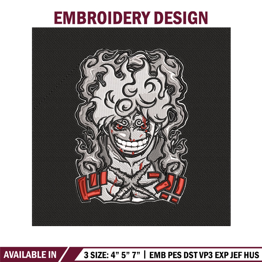 Luffy gear 5 Embroidery Design, One piece Embroidery, Embroidery File, Anime Embroidery, Anime shirt, Digital download.jpg