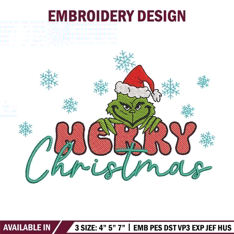Merry chrismas embroidery design,Grinch embroidery, Chrismas design, Embroidery shirt, Embroidery file, Digital download.jpg