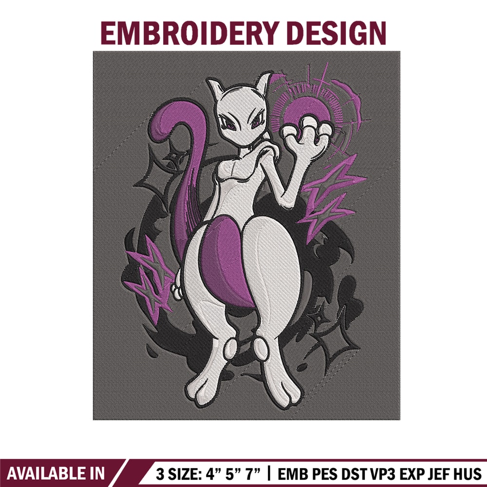 Mewtwo poster Embroidery Design, Pokemon Embroidery, Embroidery File, Anime Embroidery, Anime shirt, Digital download.jpg