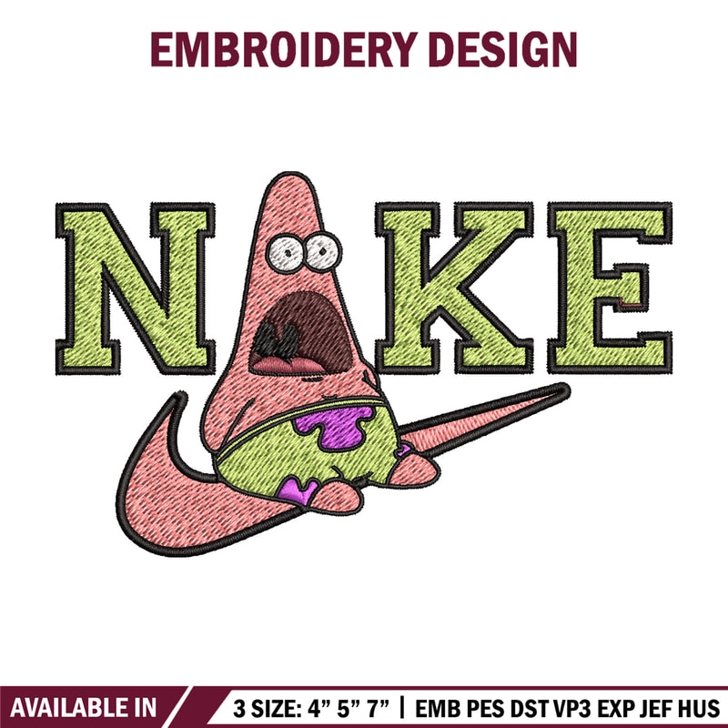 Nike patrick cute Embroidery Design, Spongebob Embroidery, Nike Embroidery, Embroidery File, Logo shirt,Digital download.jpg