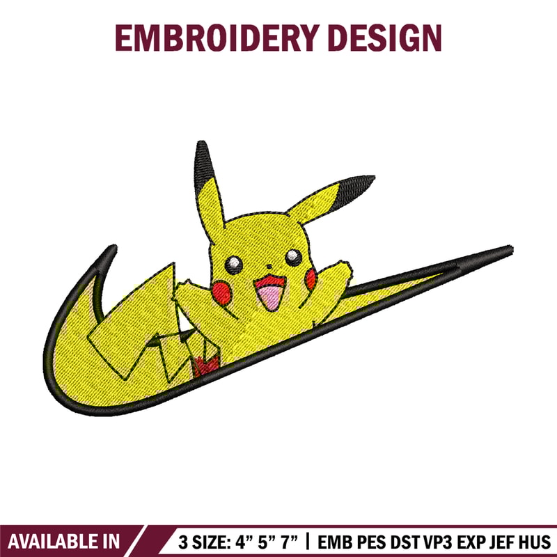 Nike Pikachu embroidery design, Pokemon embroidery, Nike design, anime design, anime shirt, Digital download.jpg