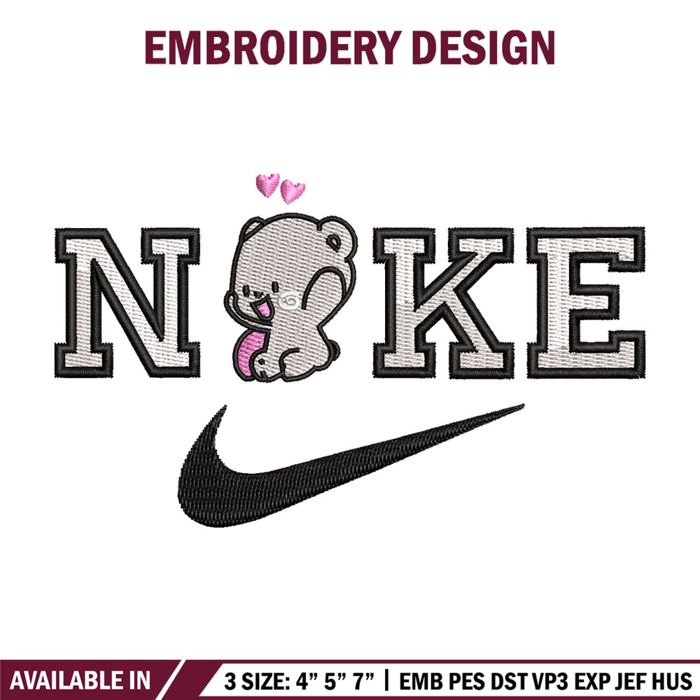 Nike x bear cute embroidery design, Bear embroidery, Nike design, Embroidery shirt, Embroidery file, Digital download.jpg