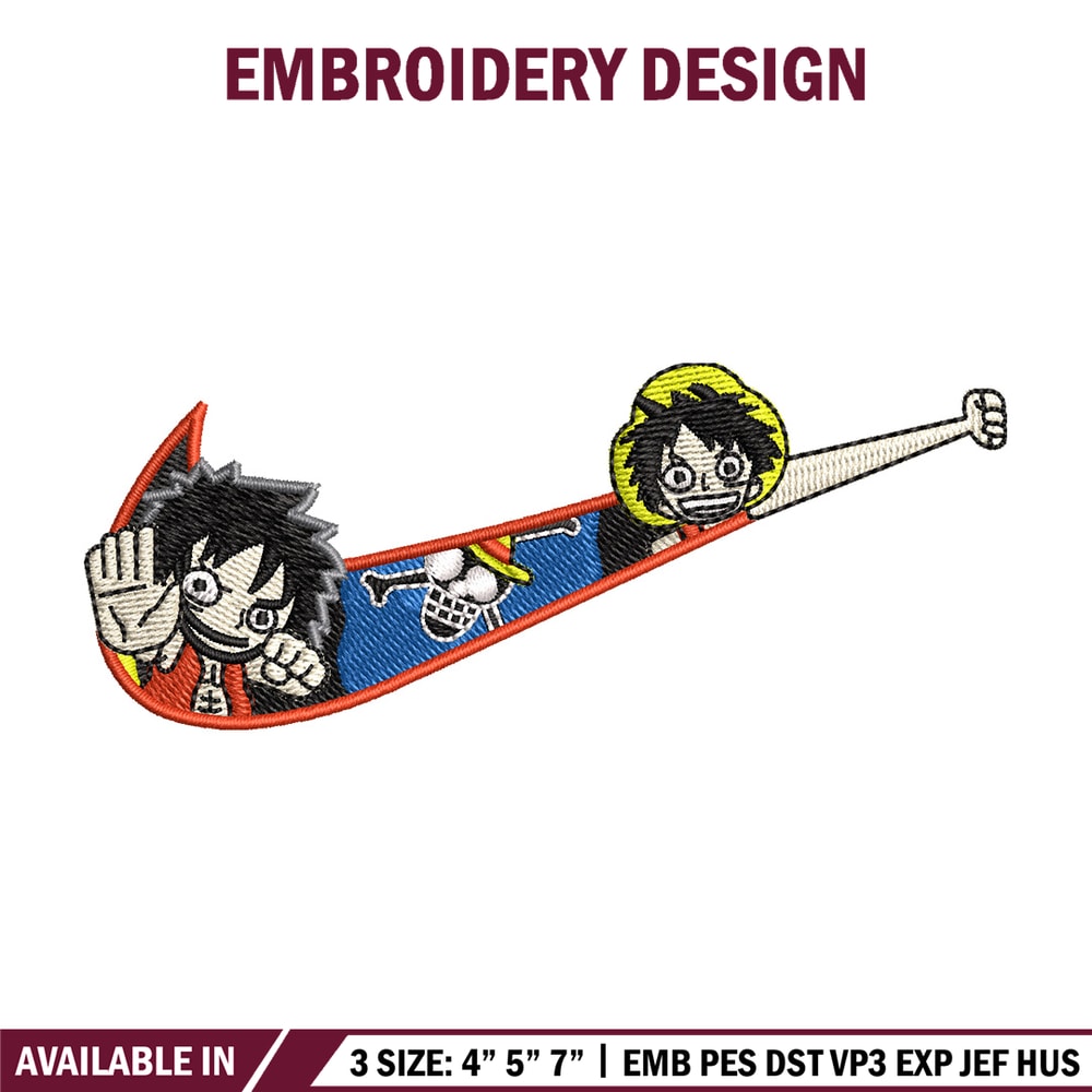 Nike x luffy embroidery design, One piece embroidery, Nike design, Embroidery shirt, Embroidery file, Digital download.jpg