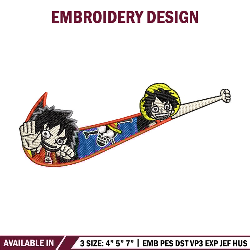 Nike x luffy embroidery design, One piece embroidery, Nike design, Embroidery shirt, Embroidery file, Digital download.jpg
