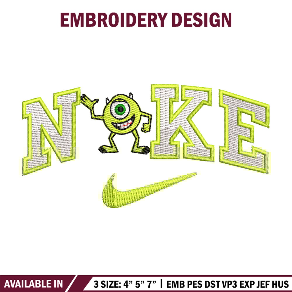 Nike x mike embroidery design, Disney embroidery, Nike design, Embroidery shirt, Embroidery file, Digital download.jpg