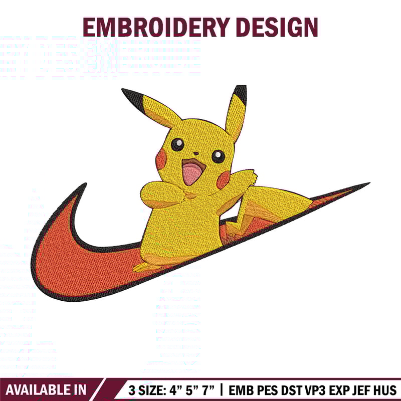 Pikachu x nike Embroidery Design, Pokemon Embroidery, Embroidery File, Nike Embroidery, Anime shirt, Digital download..jpg