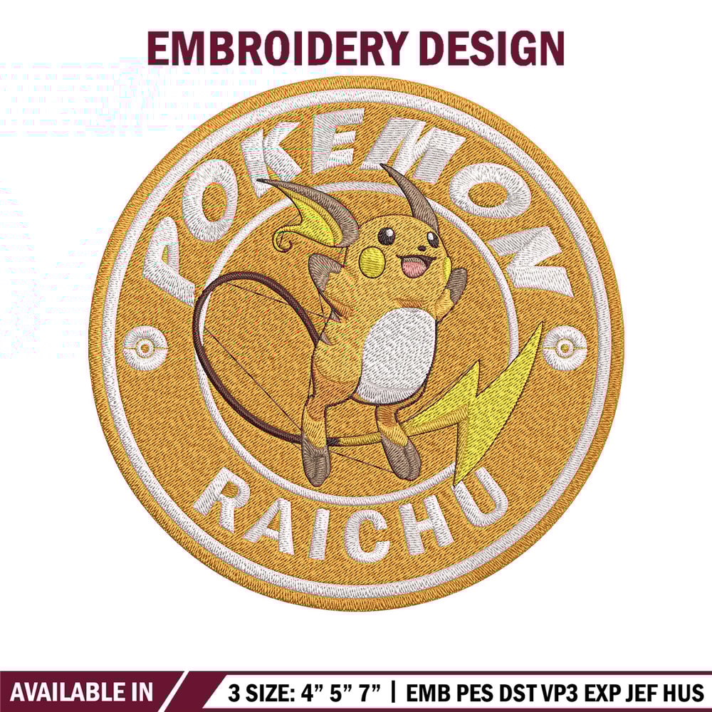 Raichu Embroidery Design, Pokemon Embroidery, Embroidery File, Anime Embroidery, Anime shirt, Digital download..jpg