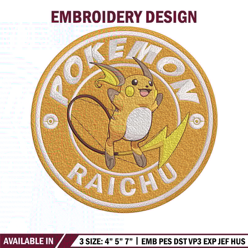 Raichu Embroidery Design, Pokemon Embroidery, Embroidery File, Anime Embroidery, Anime shirt, Digital download..jpg