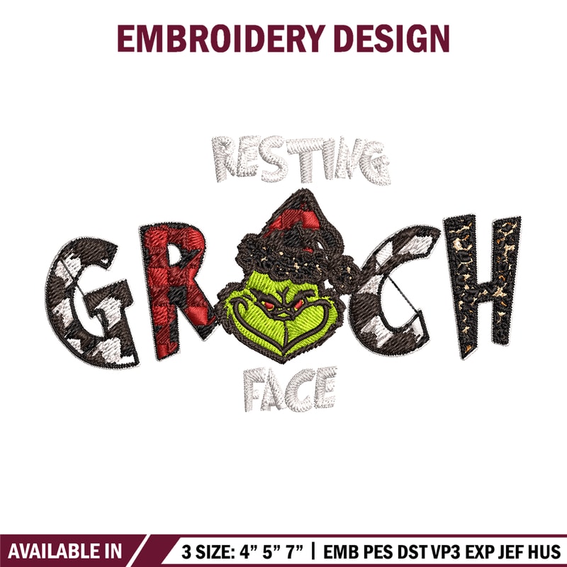 Resting Grinch Face Embroidery design, Grinch christmas Embroidery, Grinch design, Embroidery File, Instant download..jpg