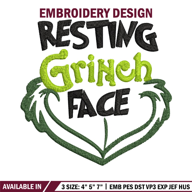 Resting Grinch Face Embroidery design, Grinch christmas Embroidery, Grinch design, Embroidery File, Instant download.jpg