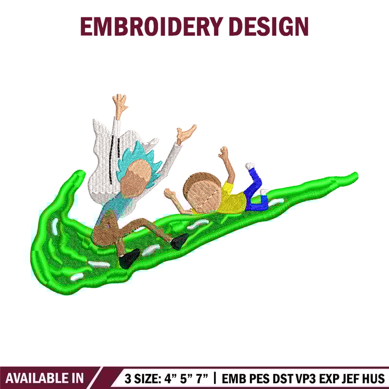 Rick and Morty Nike embroidery design, cartoon embroidery, Nike design, cartoon design, cartoon shirt, Digital download.jpg