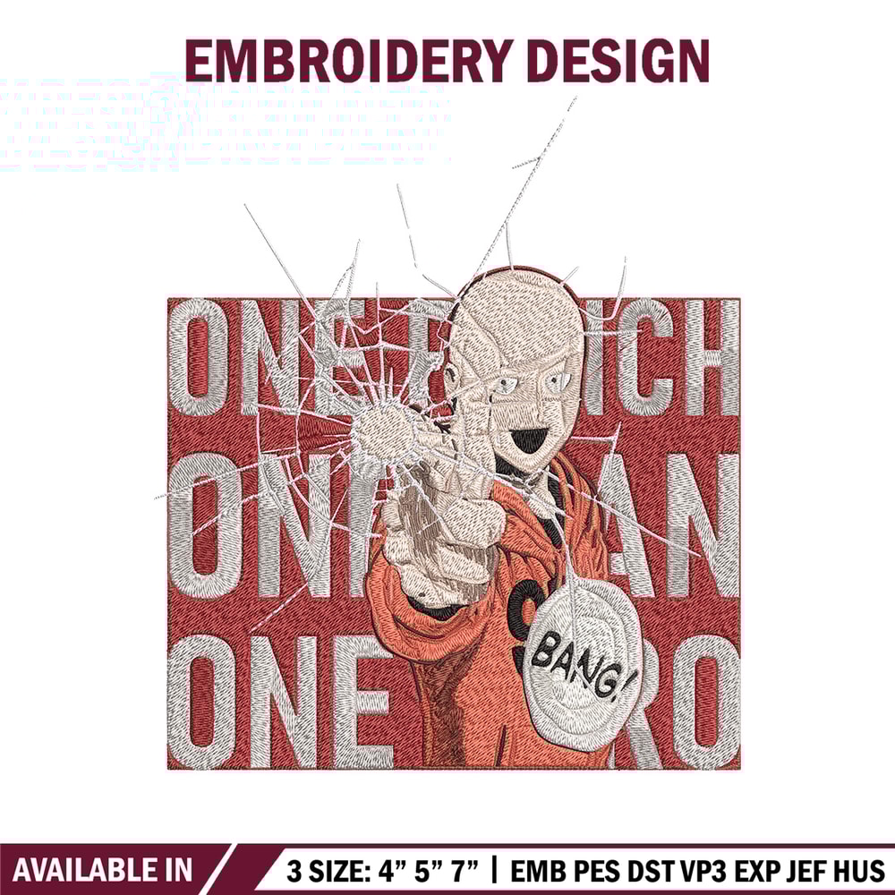 Saitama design Embroidery Design, One punch man Embroidery, Embroidery File, Anime Embroidery, Anime shirt.jpg