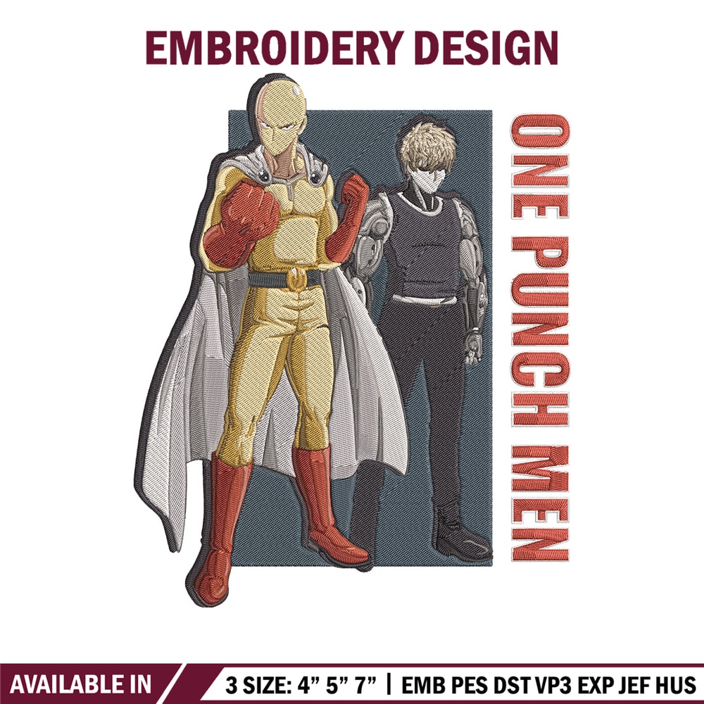 Saitama x genos Embroidery Design, One punch man Embroidery, Embroidery File, Anime Embroidery, Anime shirt.jpg