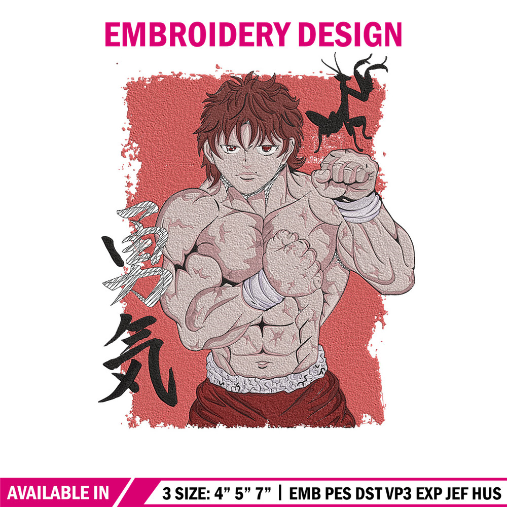 Baki poster Embroidery Design, Baki Embroidery, Embroidery File, Anime Embroidery, Anime shirt, Digital download.jpg