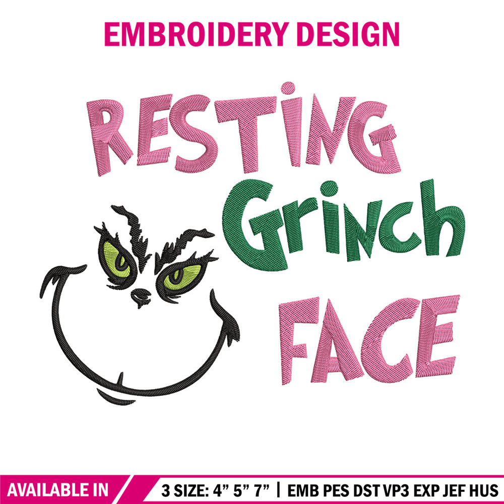Grinch face Embroidery Design, Grinch Embroidery, Embroidery File, Chrismas Embroidery, Anime shirt, Digital download.jpg