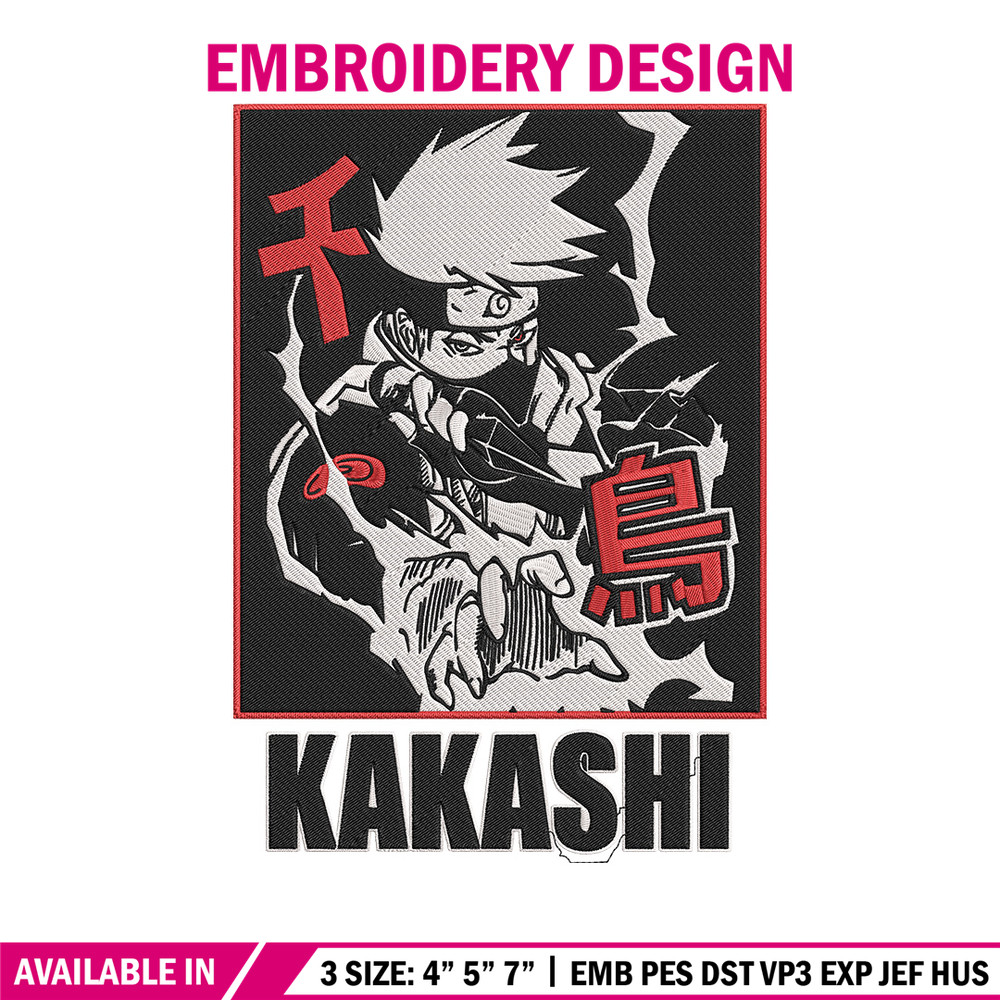 Hatake Kakashi Embroidery Design, Naruto Embroidery, Embroidery File, Anime Embroidery, Anime shirt, Digital download.jpg