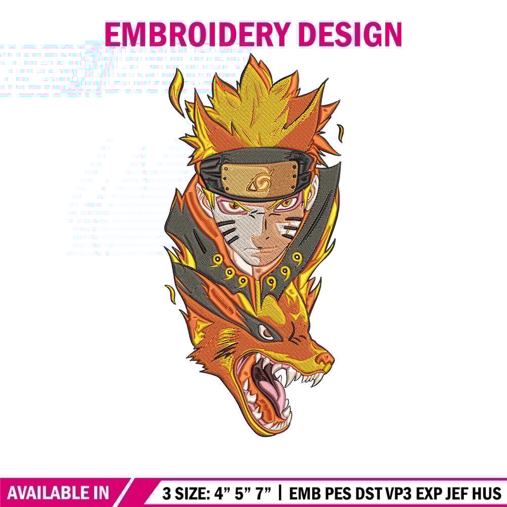 Naruto x kurama Embroidery Design, Naruto Embroidery, Embroidery File, Anime Embroidery, Anime shirt, Digital download.jpg