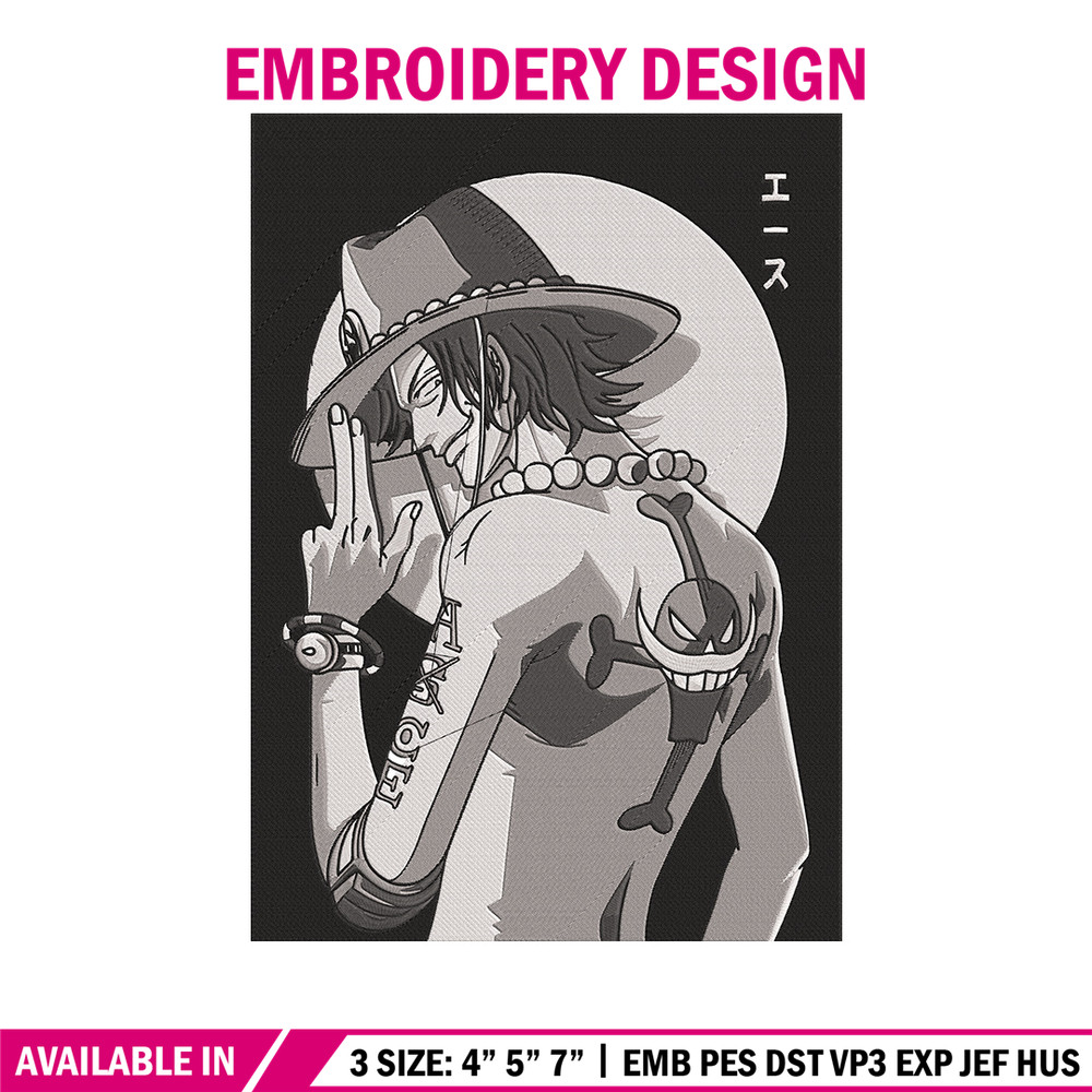Portgas D Ace Embroidery Design, One piece Embroidery, Embroidery File, Anime Embroidery, Anime shirt, Digital download..jpg