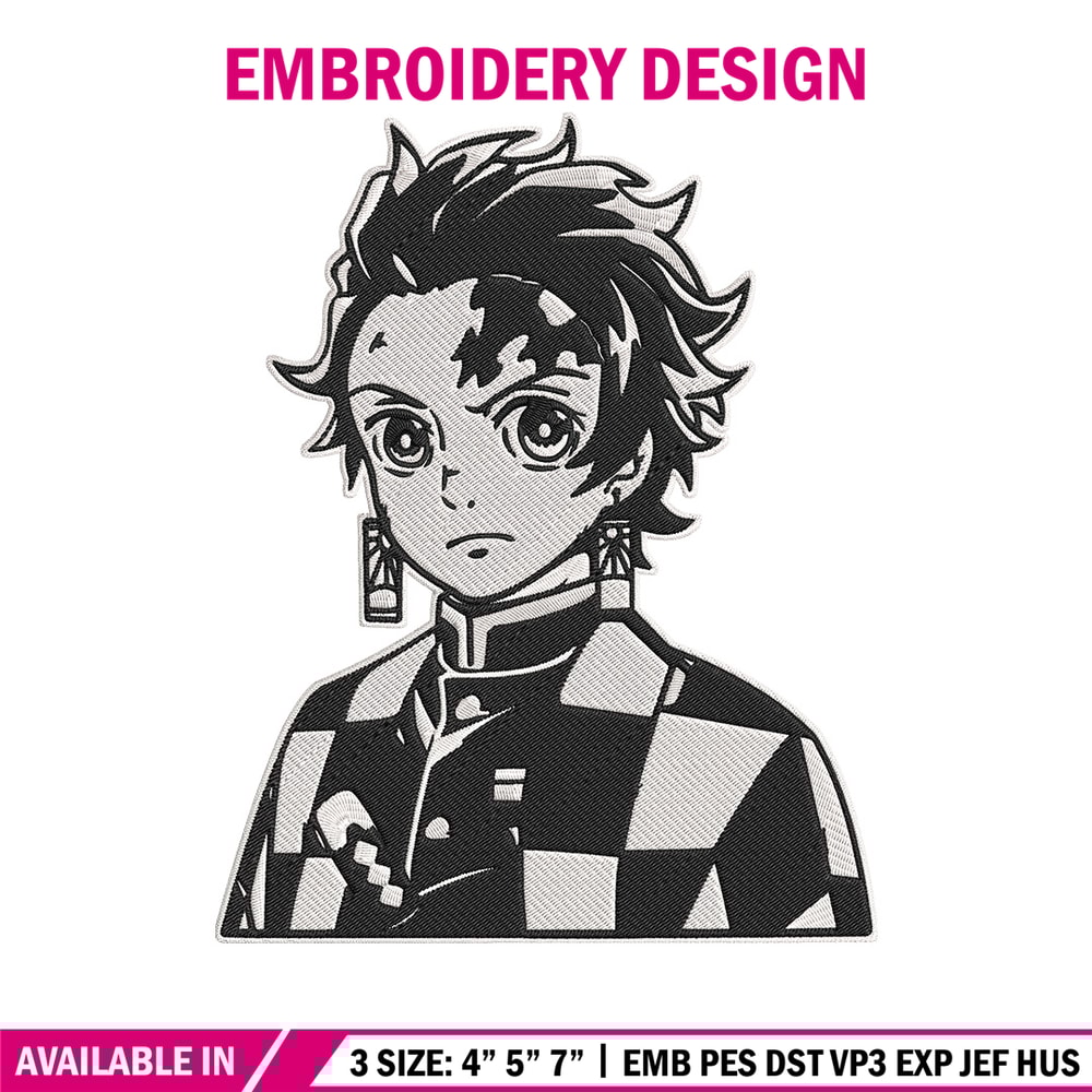 Tanjiro black white Embroidery Design, Demon slayer Embroidery, Embroidery File, Anime Embroidery, Digital download.jpg