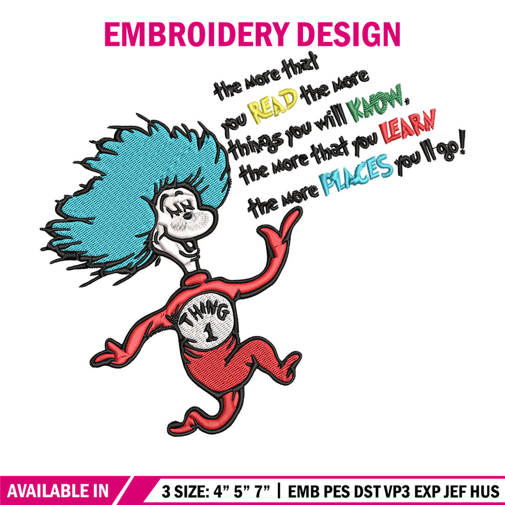 Thing One Dr Seuss Embroidery Design, Dr Seuss Embroidery, Embroidery File, Embroidery design, Digital download..jpg