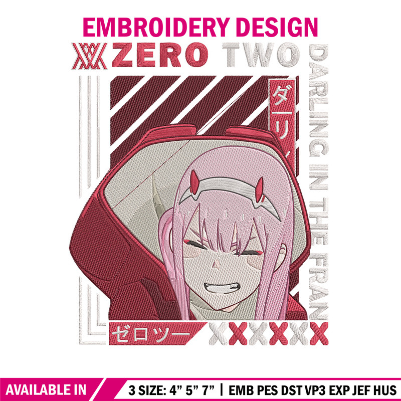 Zero two Embroidery Design, Darling in the fran Embroidery,Embroidery File,Anime Embroidery,Anime shirt,Digital download.jpg