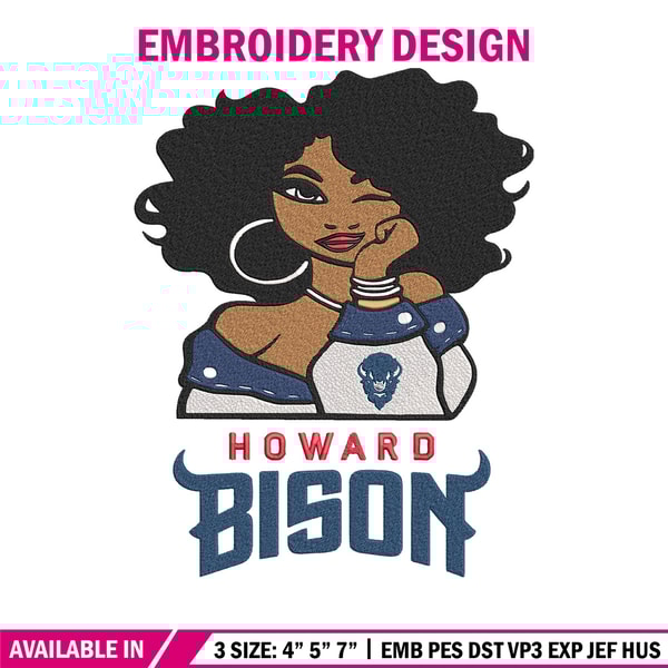 Howard Bison girl embroidery design, NCAA embroidery, Embroidery design, Logo sport embroidery,Sport embroidery.jpg