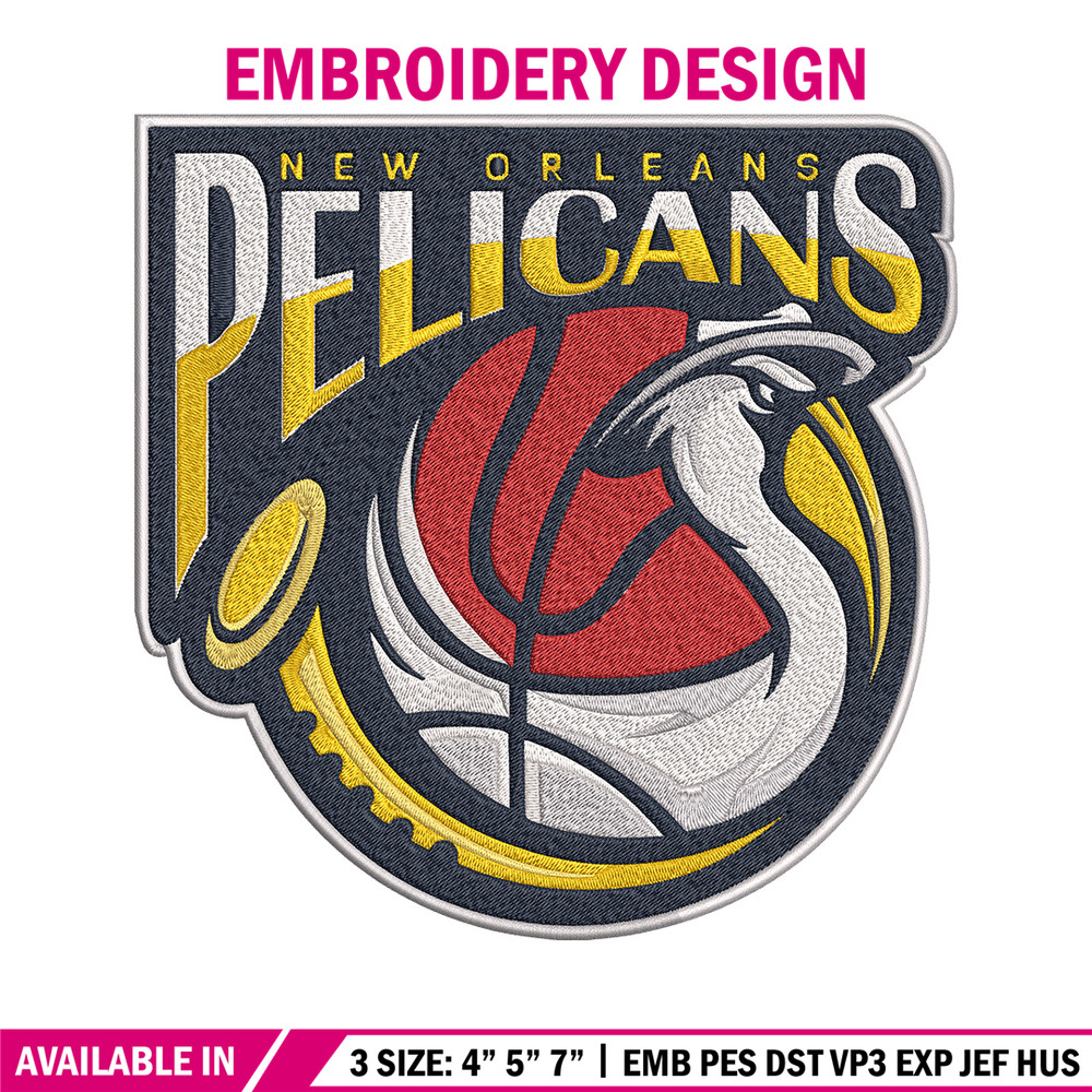 Orleans Pelicans logo embroidery design, NBA embroidery,Sport embroidery,Embroidery design,Logo sport embroidery.jpg