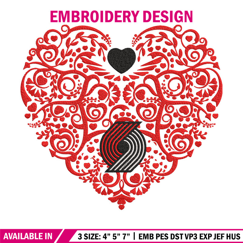 Portland Trail Blazers heart embroidery design,NBA embroidery,Sport embroidery,Embroidery design, Logo sport embroidery.jpg