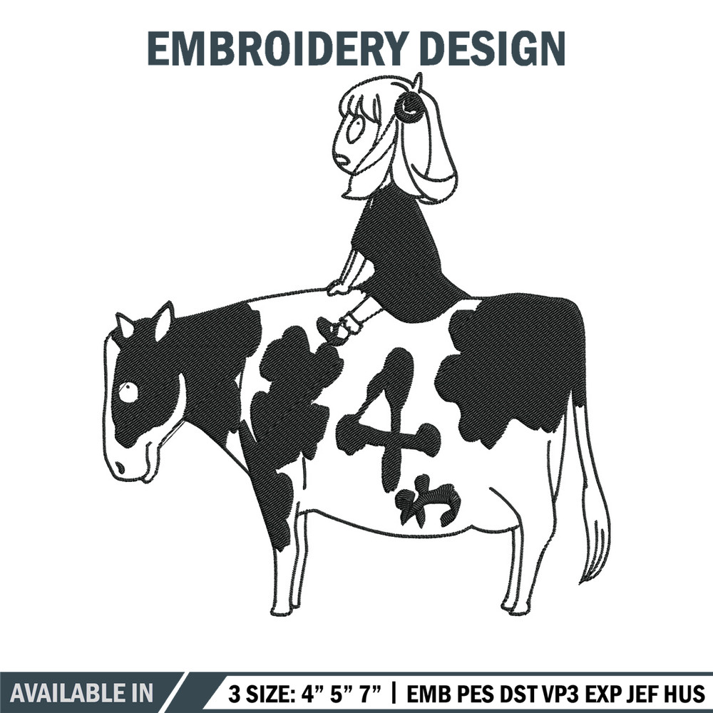 Anya riding a cow Embroidery Design, Spy x family Embroidery, Embroidery File, Anime Embroidery, Digital download.jpg