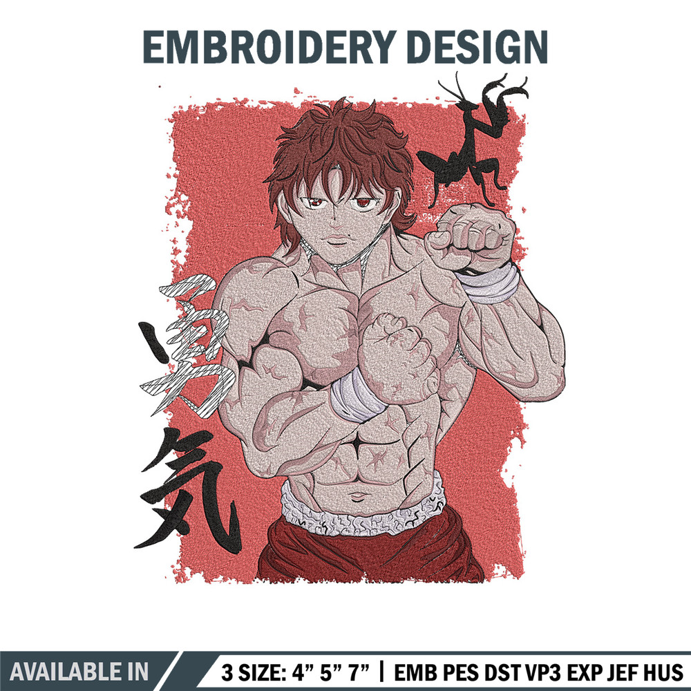 Baki poster Embroidery Design, Baki Embroidery, Embroidery File, Anime Embroidery, Anime shirt, Digital download.jpg
