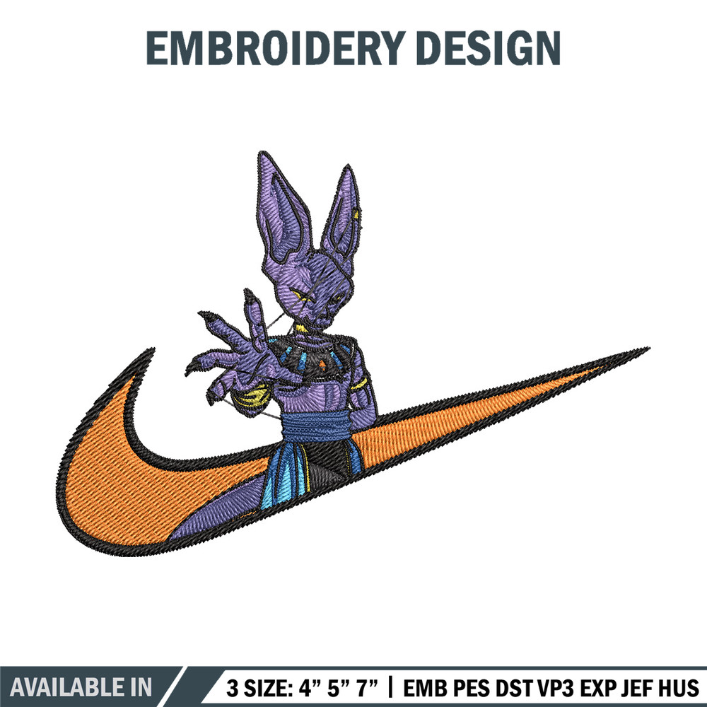 Beerus x nike Embroidery Design, Dragonball Embroidery, Embroidery File, Nike Embroidery, Anime shirt, Digital download.jpg