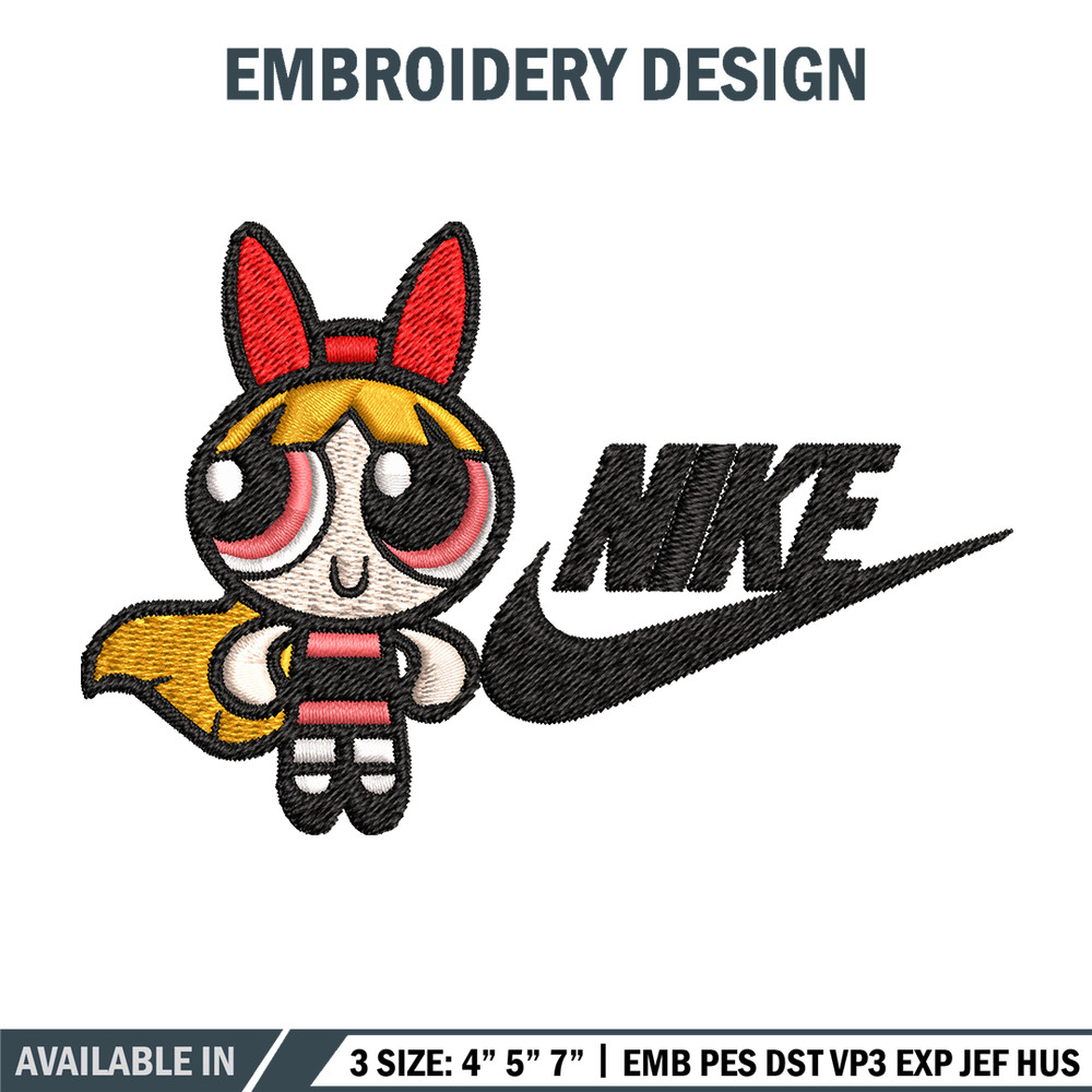 Blossom Nike Embroidery design, Powerpuff Girls cartoon Embroidery, Nike design, Embroidery file, Instant download..jpg