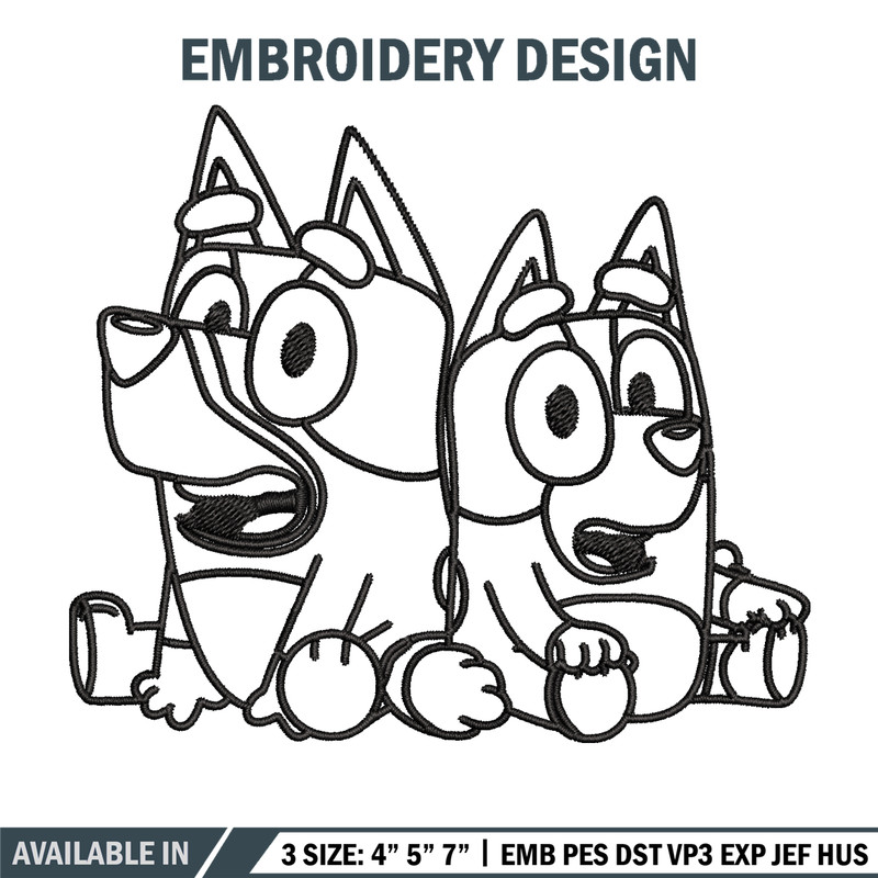 Bluey Bingo Coloring Pages Embroidery, Bluey Embroidery, Embroidery File, cartoon design, logo shirt, Digital download..jpg